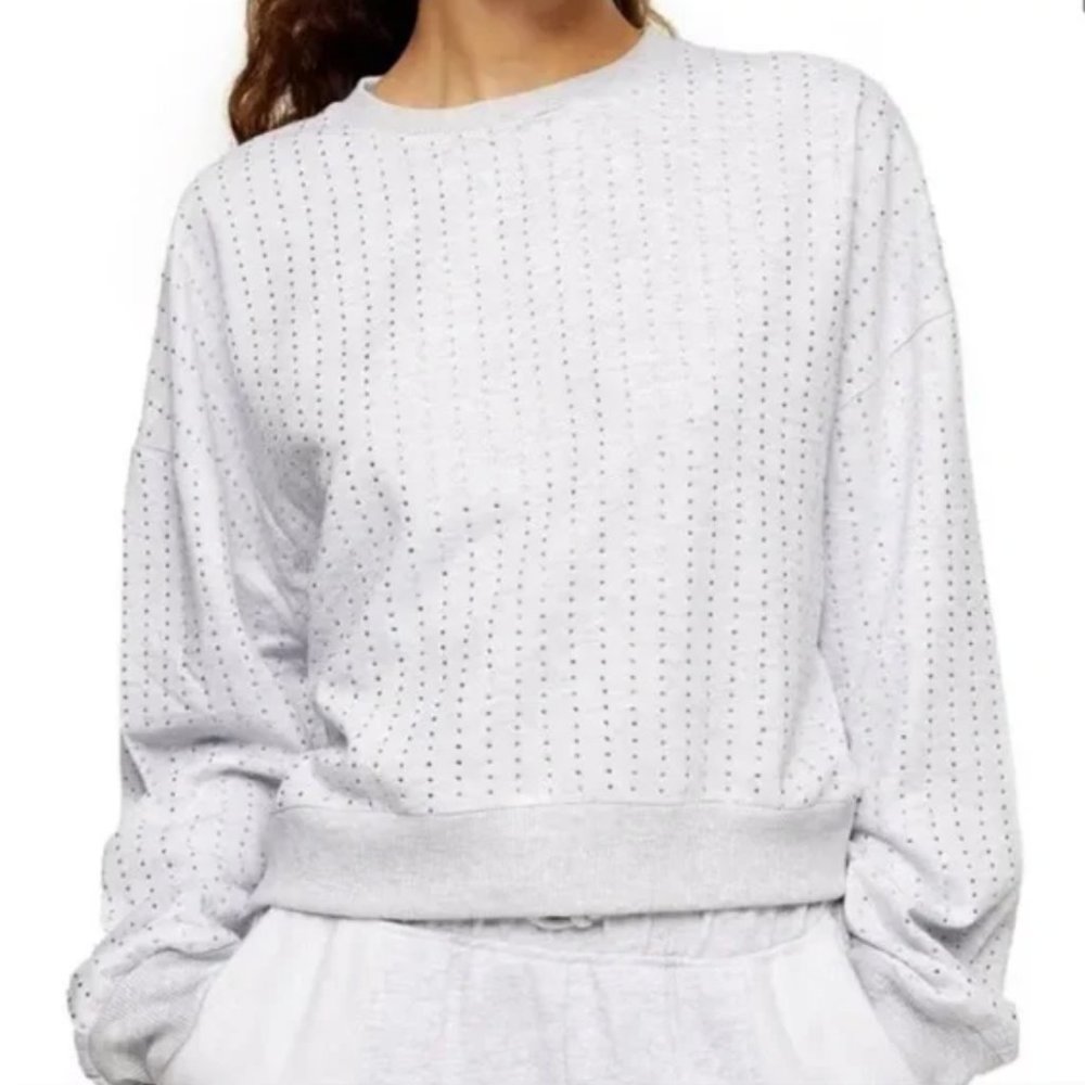 Topshop Diamante Crew Sweatshirt Crystal Embellished Light Grey Size Medium 8/10